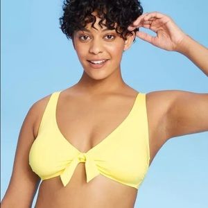 Yellow Womens Tie Cross Back Bikini Top - D/DD